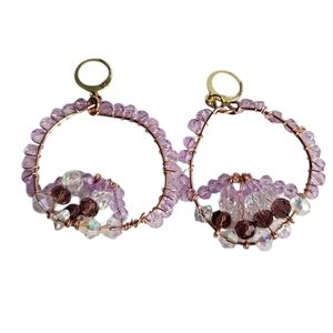 18K Gold Plated Purple Clear Glass Beads Faceted Huggie Hoop Earrings